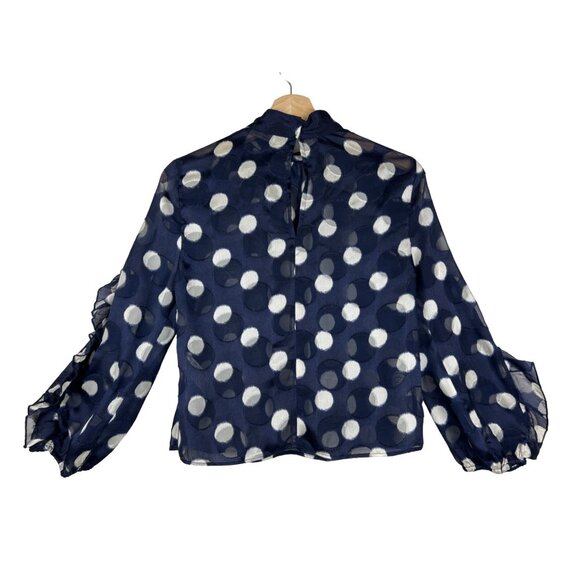 Zara Navy Polka Dot Ruffle Sleeve Top Size X-Small - Picture 2 of 11